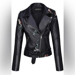 Giolshon Faux Leather Short Women Motorcycle Biker Casual Slim Bomber Coat